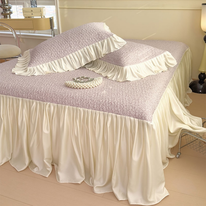 91家纺网 家纺一手货源 找家纺 宜派家纺 2026新款夏季凉感公主风冰豆豆花边凉席床裙款凉感值过0.21三件套可机洗冰丝空调软席子 豆豆物语-流连紫-床裙