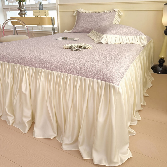 91家纺网 家纺一手货源 找家纺 宜派家纺 2026新款夏季凉感公主风冰豆豆花边凉席床裙款凉感值过0.21三件套可机洗冰丝空调软席子 豆豆物语-流连紫-床裙