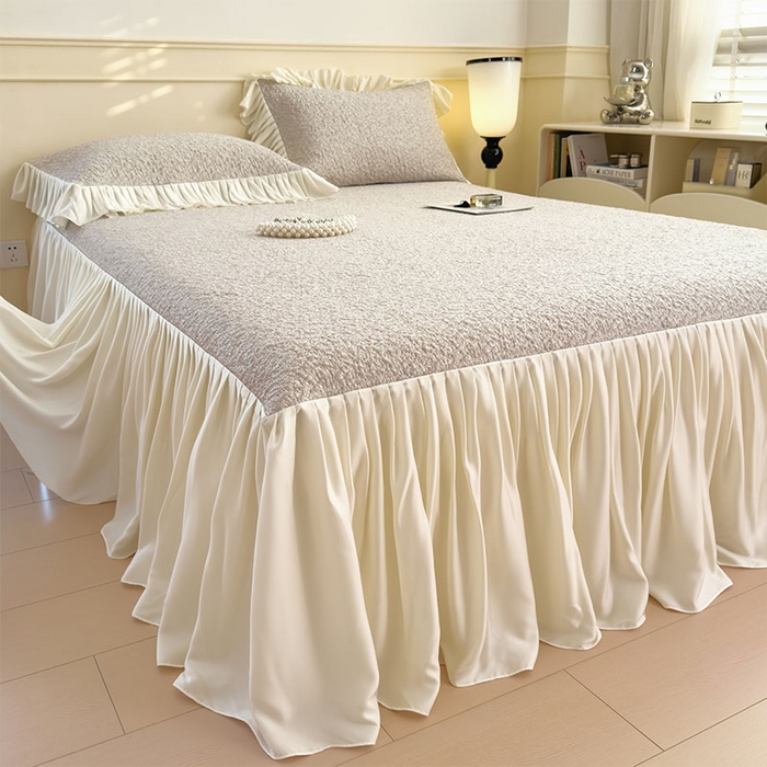 宜派家纺 2026新款夏季凉感公主风冰豆豆花边凉席床裙款凉感值过0.21三件套可机洗冰丝空调软席子 豆豆物语-奶咖-床裙