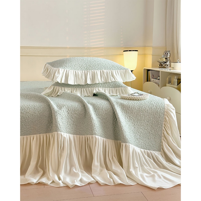 91家纺网 家纺一手货源 找家纺 宜派家纺 2026新款夏季凉感公主风冰豆豆花边凉席床裙款凉感值过0.21三件套可机洗冰丝空调软席子 豆豆物语-飘飘绿-床裙