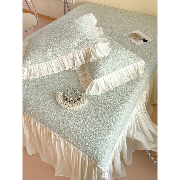 91家纺网 家纺一手货源 找家纺 宜派家纺 2026新款夏季凉感公主风冰豆豆花边凉席床裙款凉感值过0.21三件套可机洗冰丝空调软席子 豆豆物语-飘飘绿-床裙