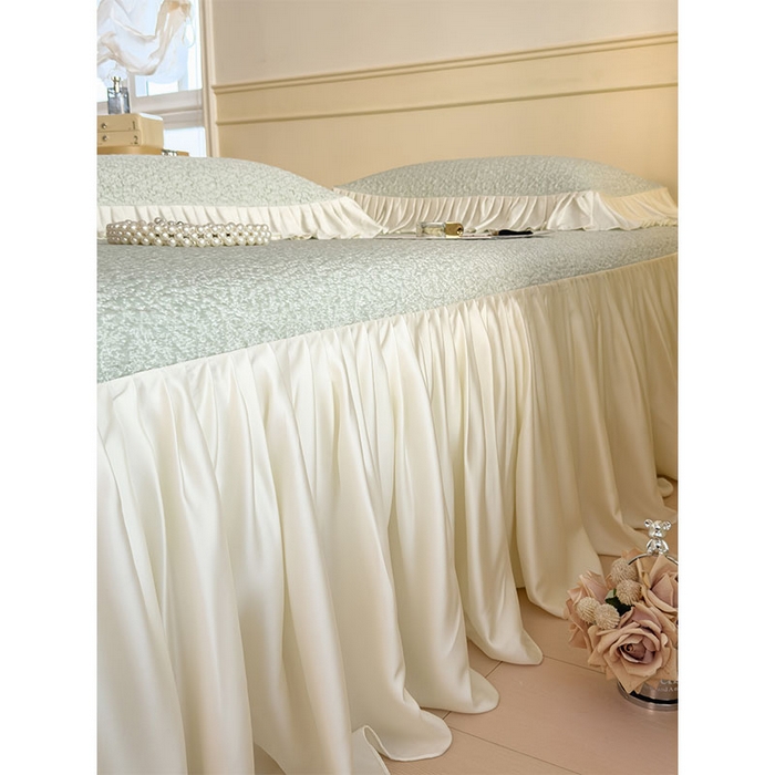 91家纺网 家纺一手货源 找家纺 宜派家纺 2026新款夏季凉感公主风冰豆豆花边凉席床裙款凉感值过0.21三件套可机洗冰丝空调软席子 豆豆物语-飘飘绿-床裙