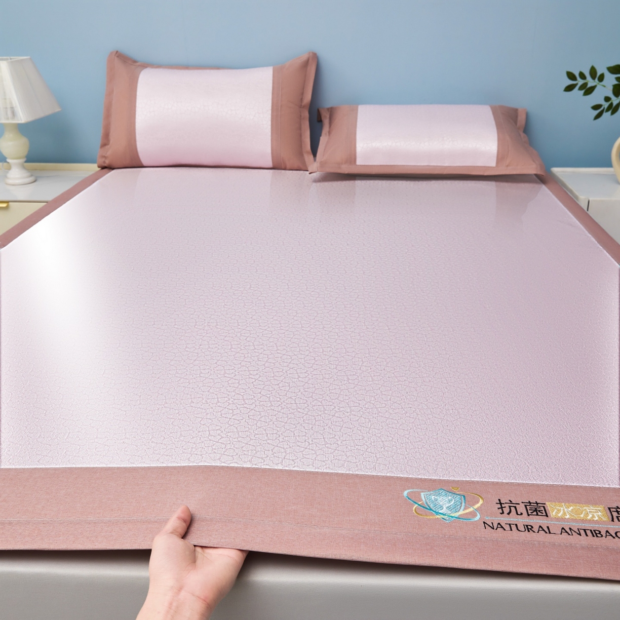 91家纺网 家纺一手货源 找家纺 （总）航途席业 2026新款抗菌提花冰丝席-心相依