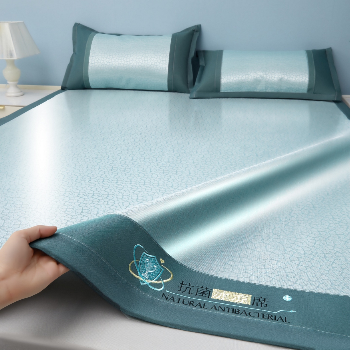 91家纺网 家纺一手货源 找家纺 （总）航途席业 2026新款抗菌提花冰丝席-心相依