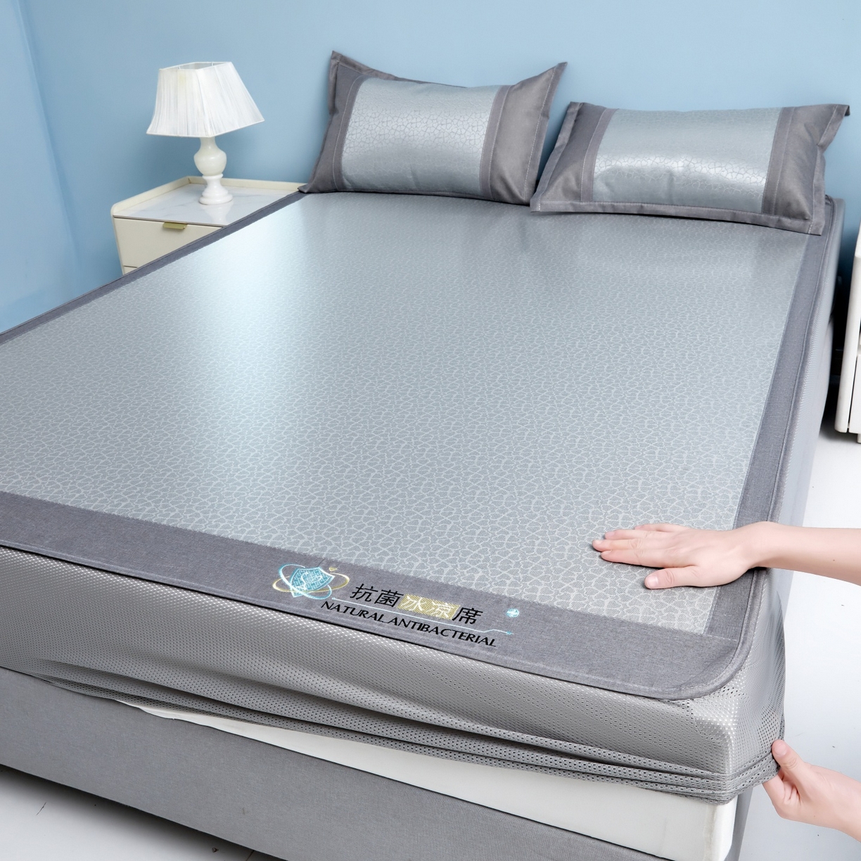 91家纺网 家纺一手货源 找家纺 （总）航途席业 2026新款抗菌提花冰丝席-心相依