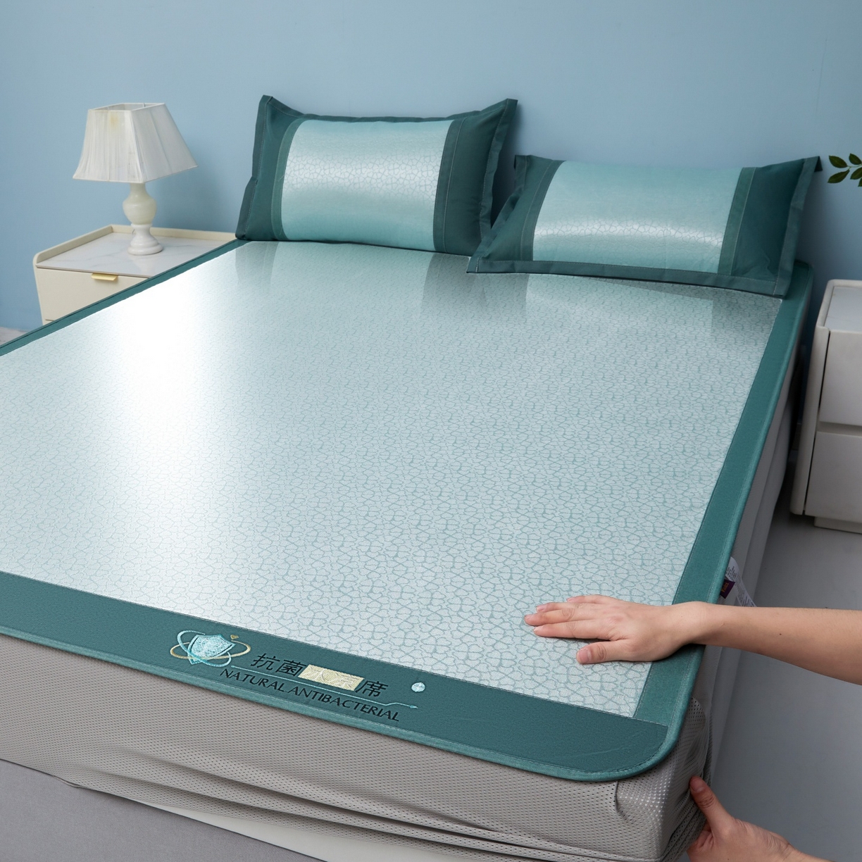 91家纺网 家纺一手货源 找家纺 （总）航途席业 2026新款抗菌提花冰丝席-心相依