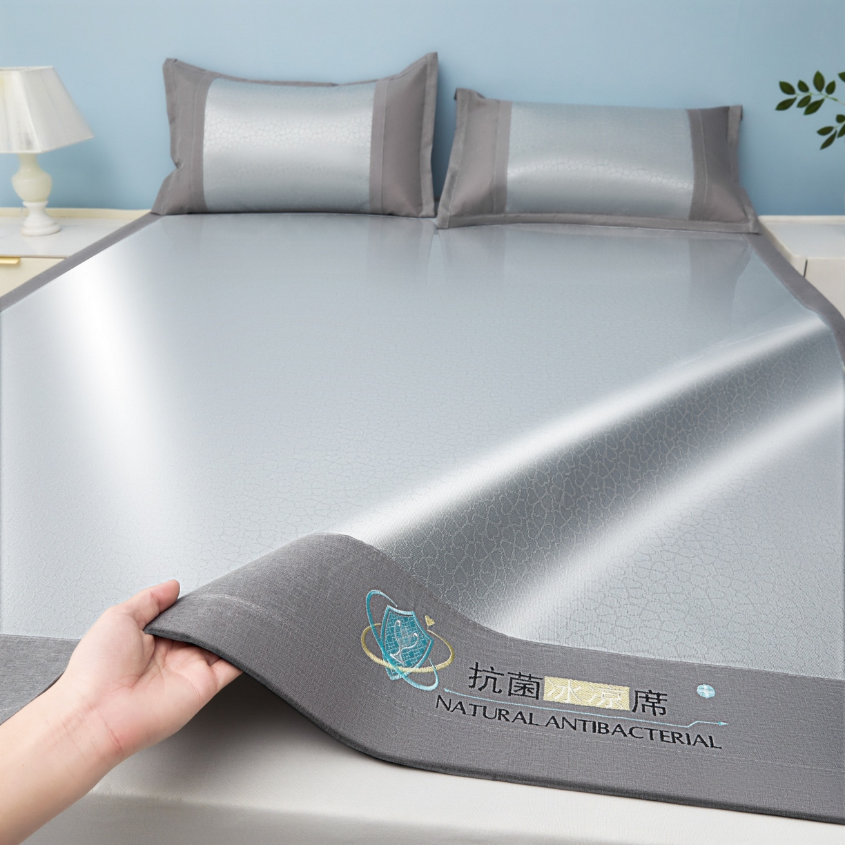 航途席业 2026新款抗菌提花冰丝席-心相依 心相依-灰床席款