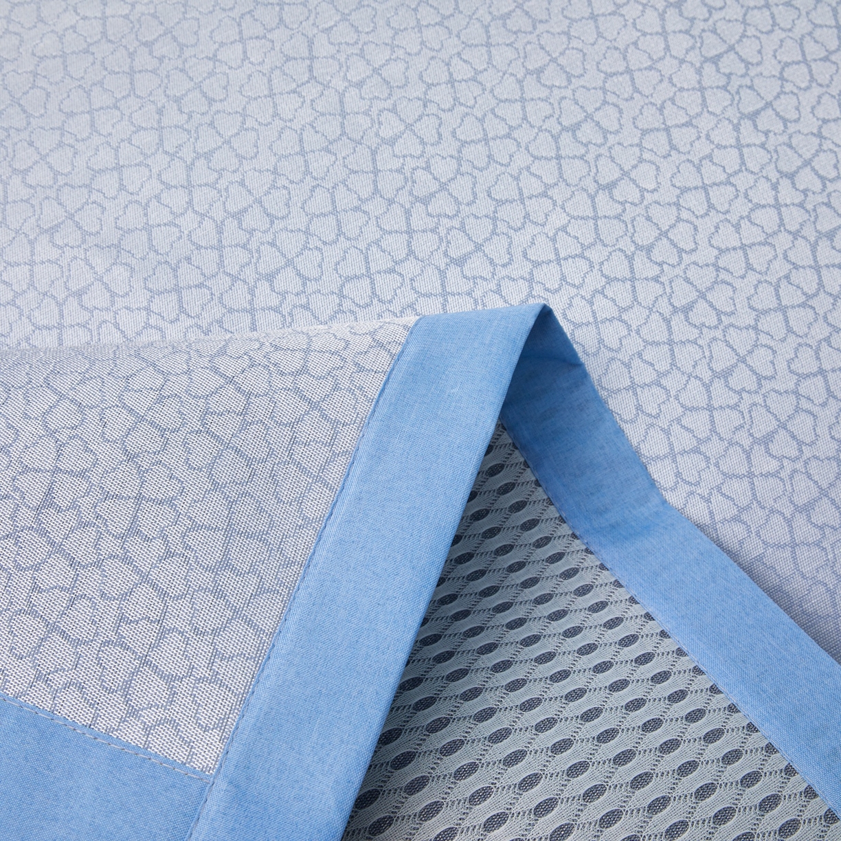 91家纺网 家纺一手货源 找家纺 航途席业 2026新款抗菌提花冰丝席-心相依 心相依-蓝床席款