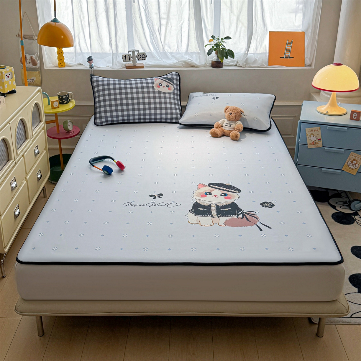 91家纺网 家纺一手货源 找家纺 雯豆家纺 【10A抗菌包检测】2026新款小冰皮卡通大版冰丝软席子凉席三件套凉感平铺款 小冰皮凉席-小香风