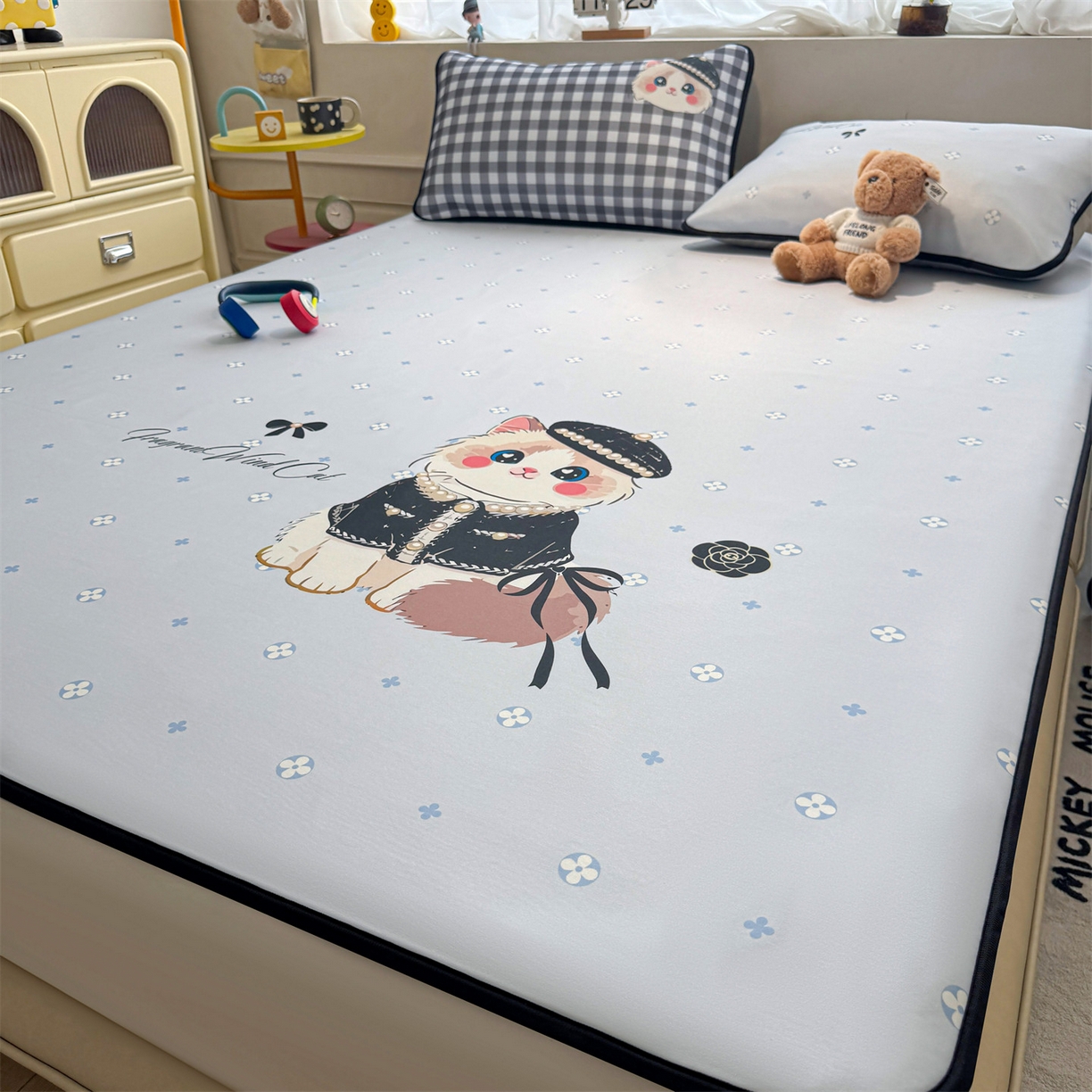 91家纺网 家纺一手货源 找家纺 雯豆家纺 【10A抗菌包检测】2026新款小冰皮卡通大版冰丝软席子凉席三件套凉感平铺款 小冰皮凉席-小香风