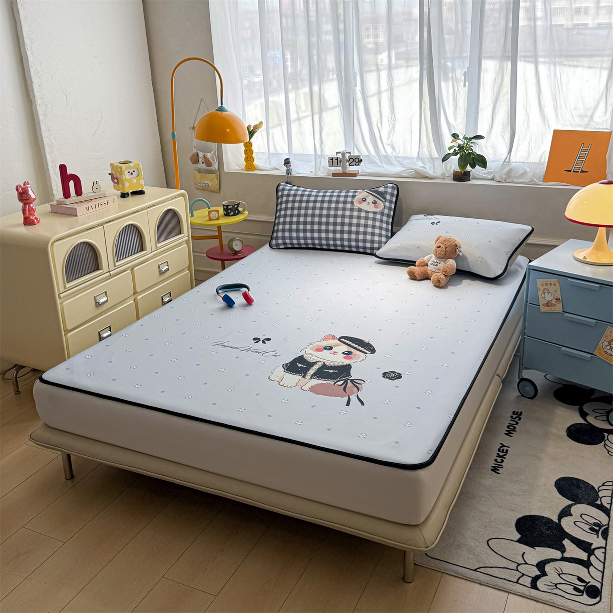 91家纺网 家纺一手货源 找家纺 雯豆家纺 【10A抗菌包检测】2026新款小冰皮卡通大版冰丝软席子凉席三件套凉感平铺款 小冰皮凉席-小香风