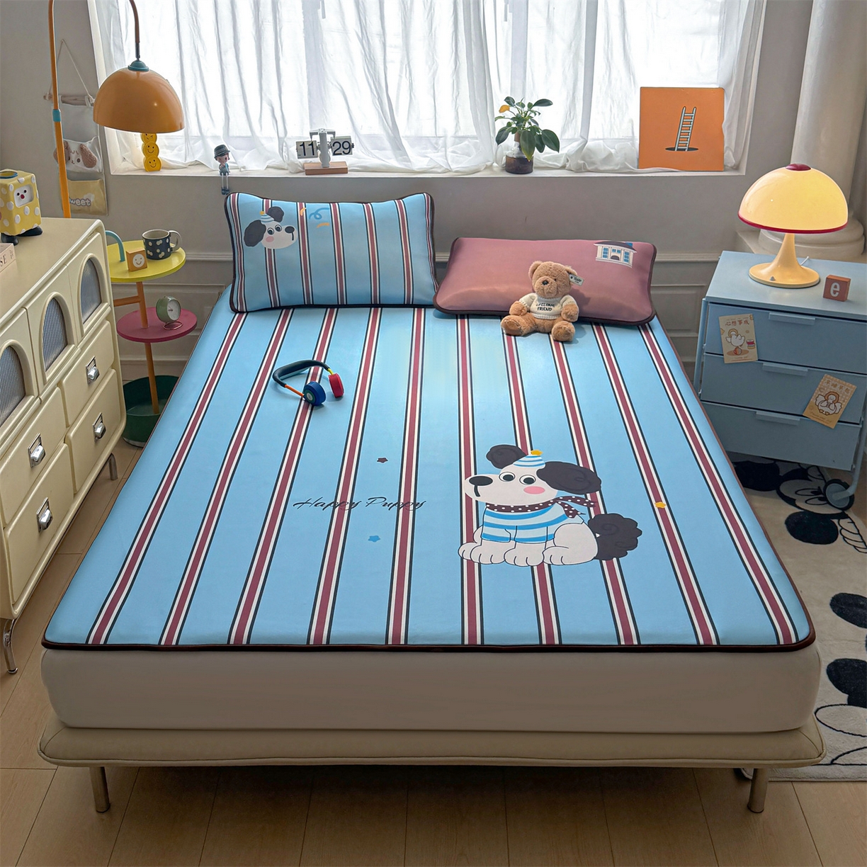 91家纺网 家纺一手货源 找家纺 （总）雯豆家纺 【10A抗菌包检测】2026新款小冰皮卡通大版冰丝软席子凉席三件套凉感平铺款