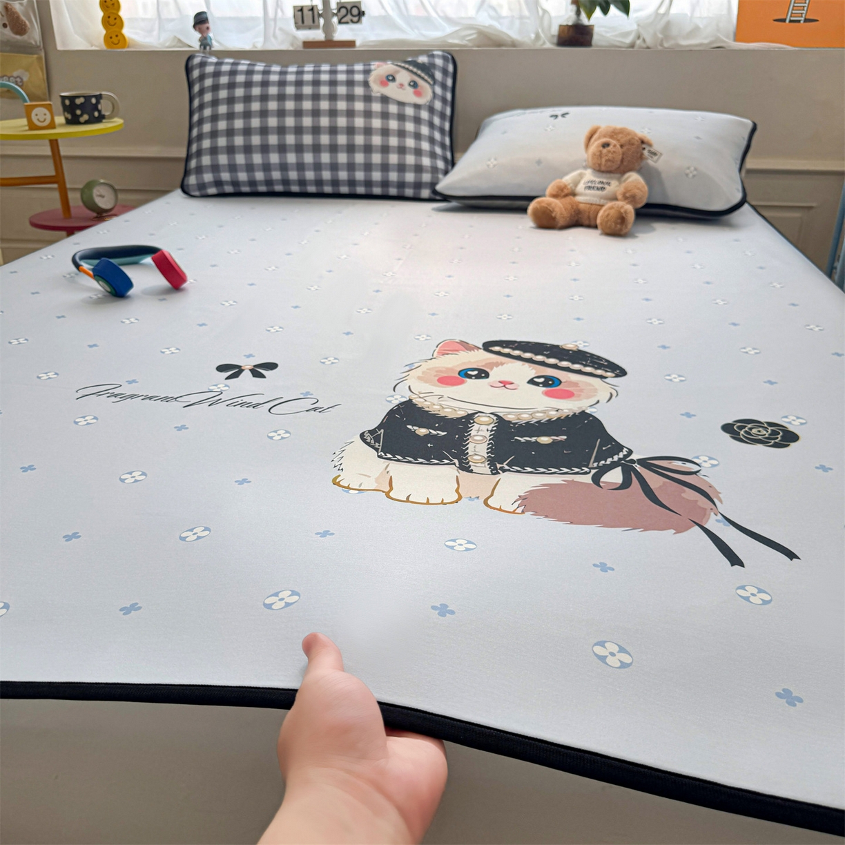 91家纺网 家纺一手货源 找家纺 雯豆家纺 【10A抗菌包检测】2026新款小冰皮卡通大版冰丝软席子凉席三件套凉感平铺款 小冰皮凉席-小香风