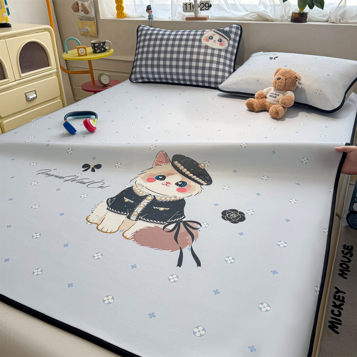 91家纺网 家纺一手货源 找家纺 雯豆家纺 【10A抗菌包检测】2026新款小冰皮卡通大版冰丝软席子凉席三件套凉感平铺款 小冰皮凉席-小香风