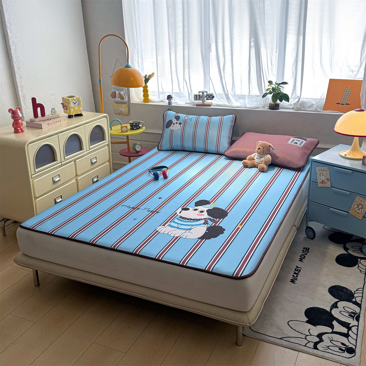 91家纺网 家纺一手货源 找家纺 （总）雯豆家纺 【10A抗菌包检测】2026新款小冰皮卡通大版冰丝软席子凉席三件套凉感平铺款