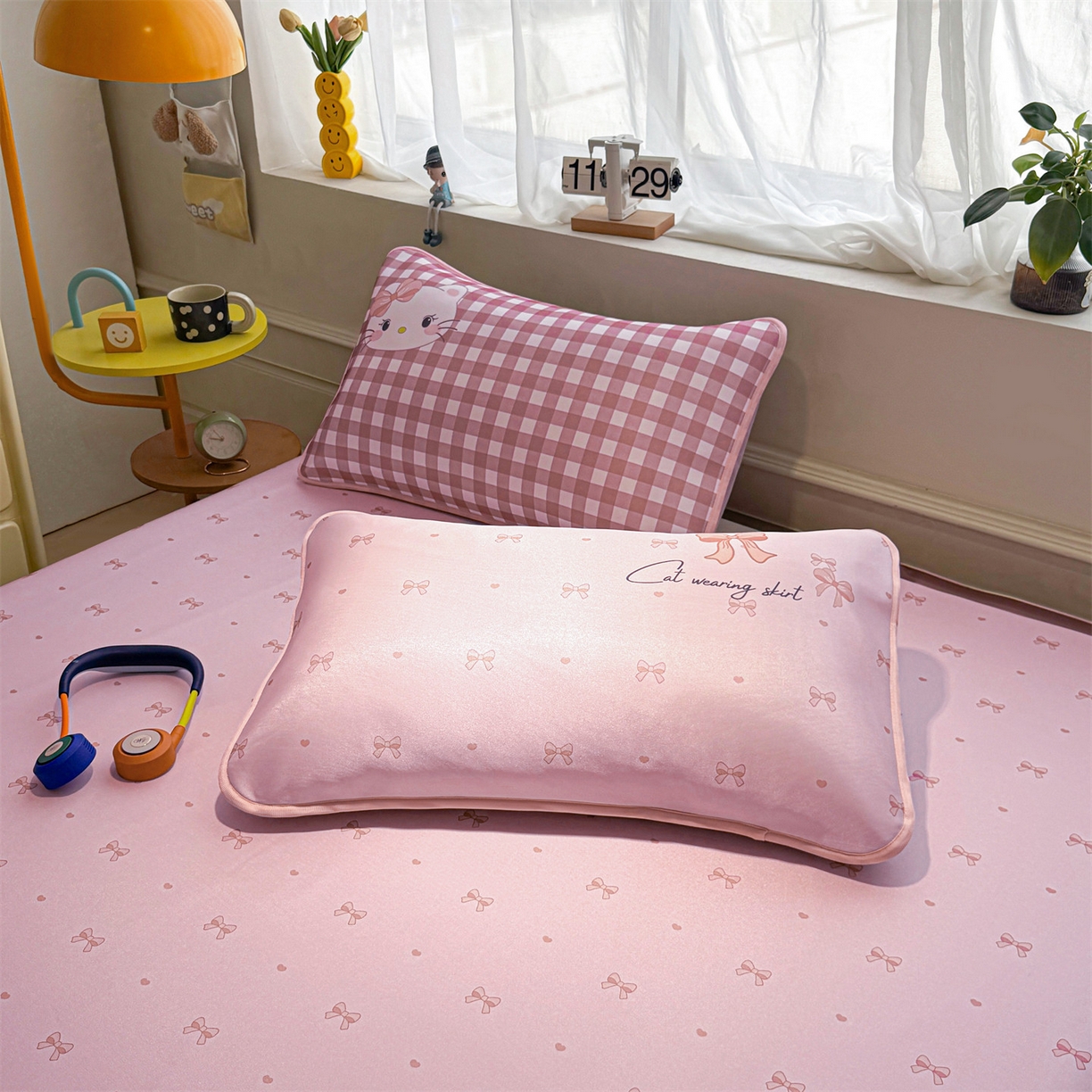 91家纺网 家纺一手货源 找家纺 雯豆家纺 【10A抗菌包检测】2026新款小冰皮卡通大版冰丝软席子凉席三件套凉感平铺款 小冰皮凉席-淑女猫