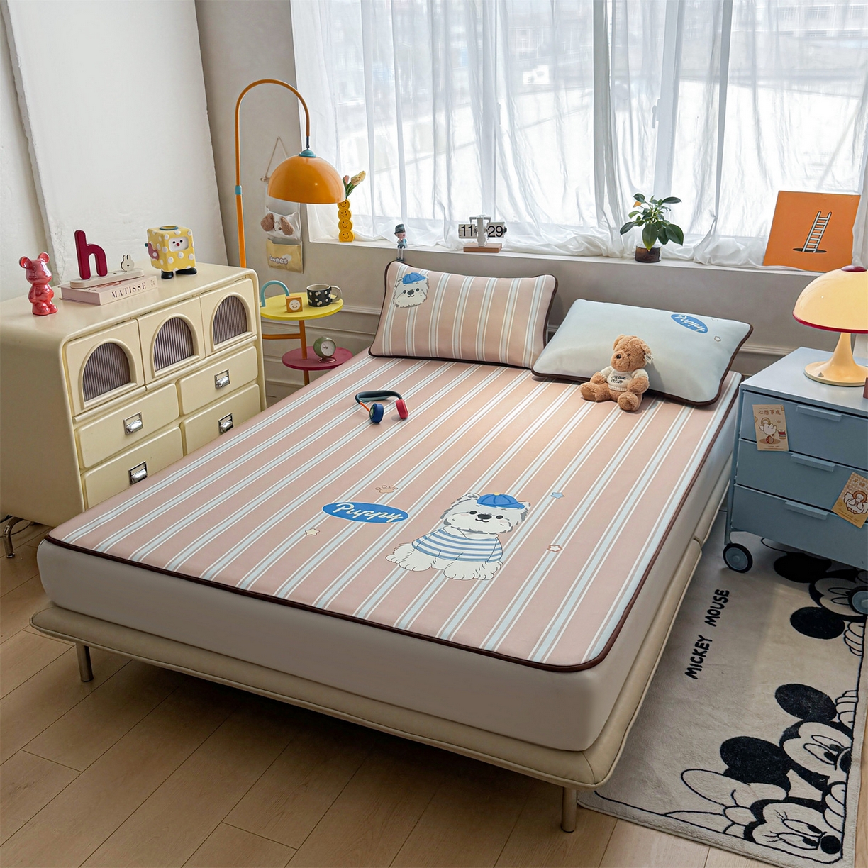 91家纺网 家纺一手货源 找家纺 雯豆家纺 【10A抗菌包检测】2026新款小冰皮卡通大版冰丝软席子凉席三件套凉感平铺款 小冰皮凉席-西高地