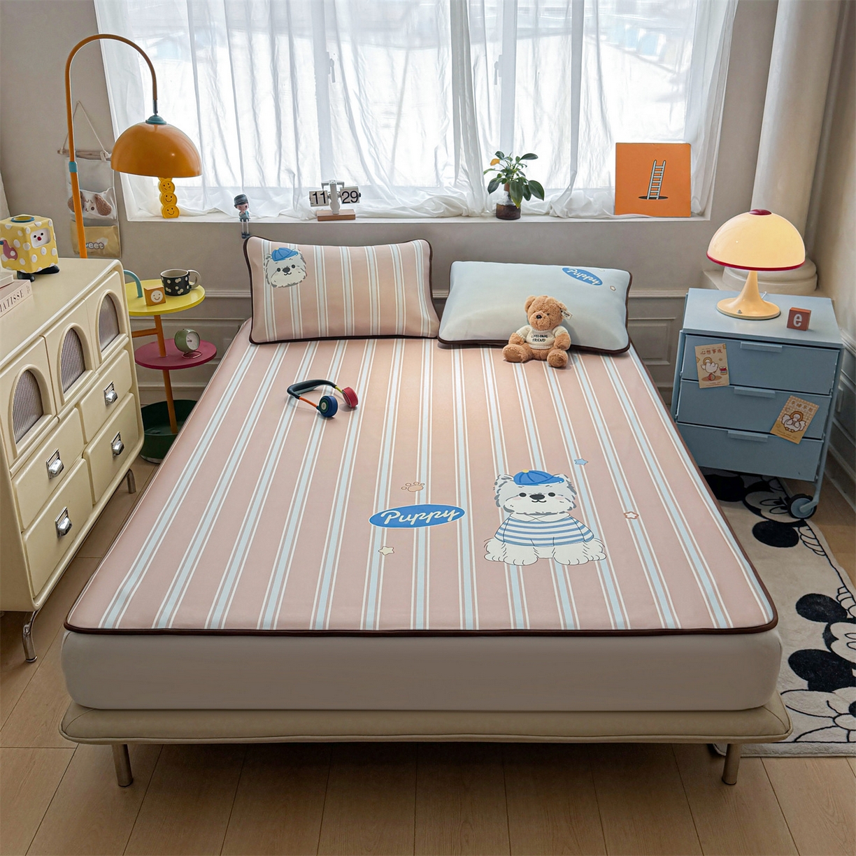 91家纺网 家纺一手货源 找家纺 雯豆家纺 【10A抗菌包检测】2026新款小冰皮卡通大版冰丝软席子凉席三件套凉感平铺款 小冰皮凉席-西高地