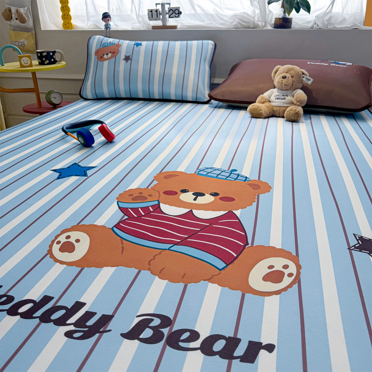 91家纺网 家纺一手货源 找家纺 雯豆家纺 【10A抗菌包检测】2026新款小冰皮卡通大版冰丝软席子凉席三件套凉感平铺款 小冰皮凉席-泰迪熊