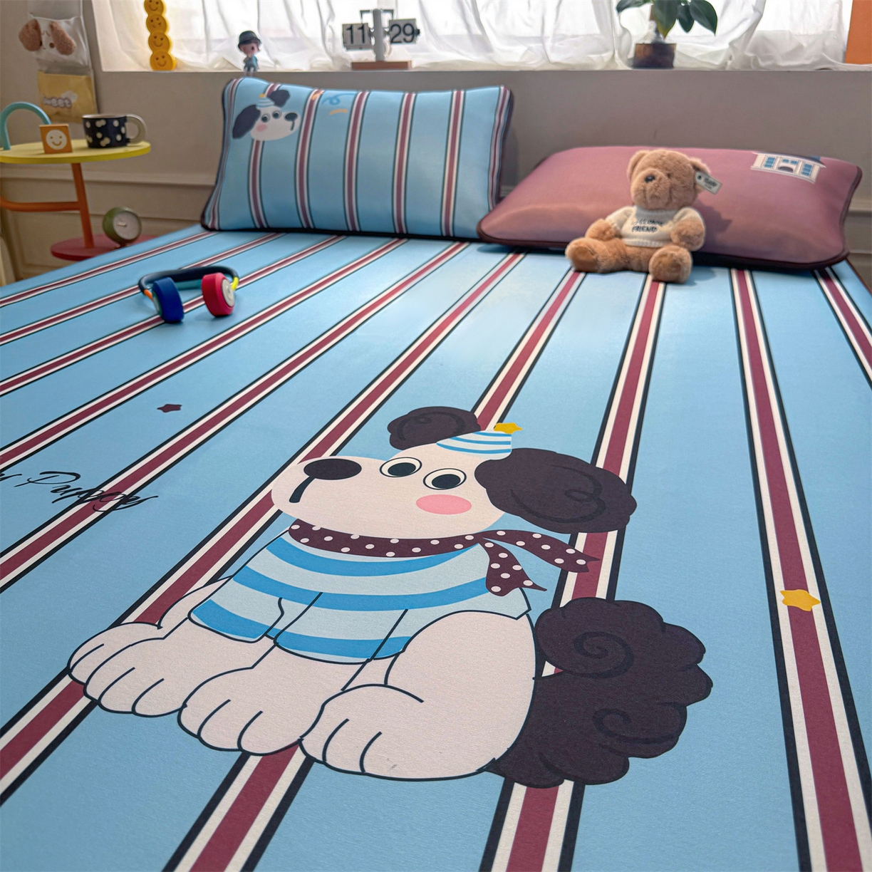 91家纺网 家纺一手货源 找家纺 雯豆家纺 【10A抗菌包检测】2026新款小冰皮卡通大版冰丝软席子凉席三件套凉感平铺款 小冰皮凉席-布鲁斯