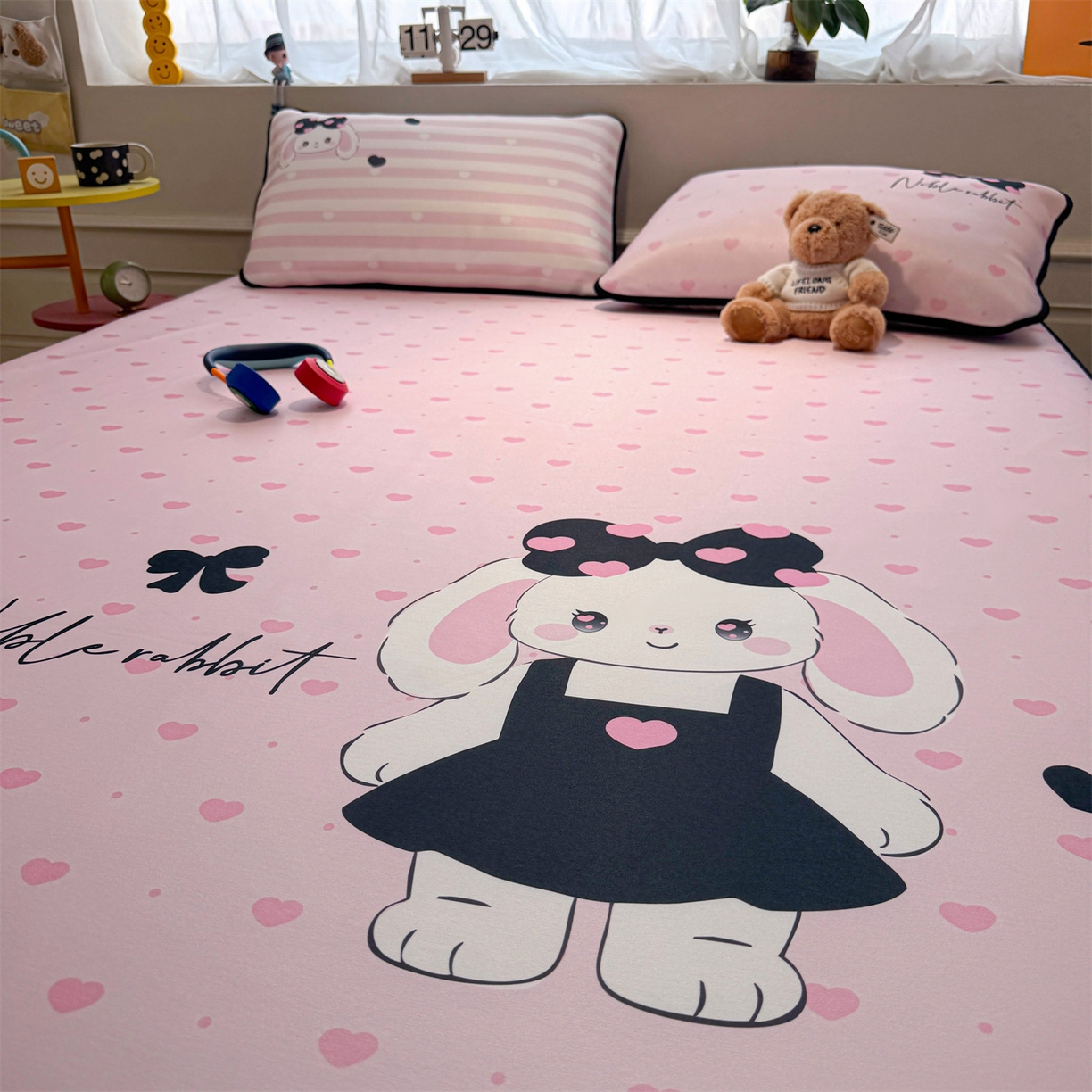 91家纺网 家纺一手货源 找家纺 雯豆家纺 【10A抗菌包检测】2026新款小冰皮卡通大版冰丝软席子凉席三件套凉感平铺款 小冰皮凉席-安妮兔