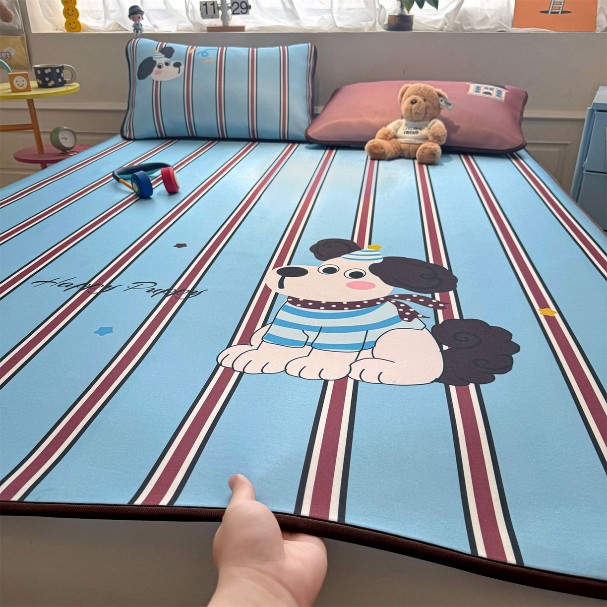 91家纺网 家纺一手货源 找家纺 （总）雯豆家纺 【10A抗菌包检测】2026新款小冰皮卡通大版冰丝软席子凉席三件套凉感平铺款