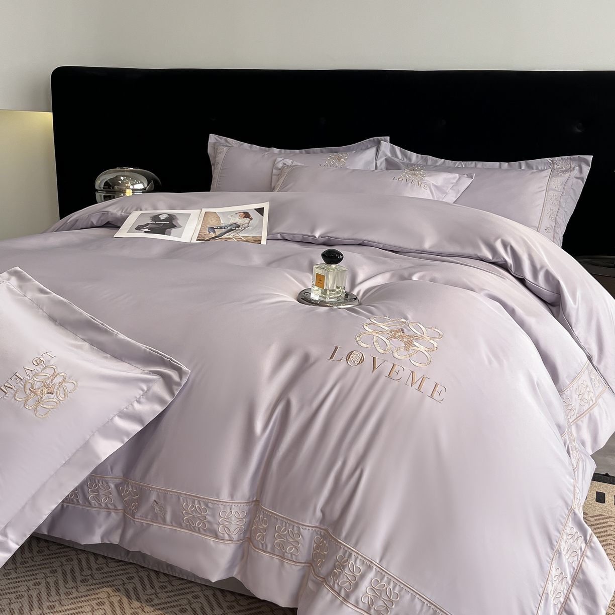 金牛座家纺 2026新款细斜纹丝质重工刺绣四件套-嘉佰 嘉佰-浅紫