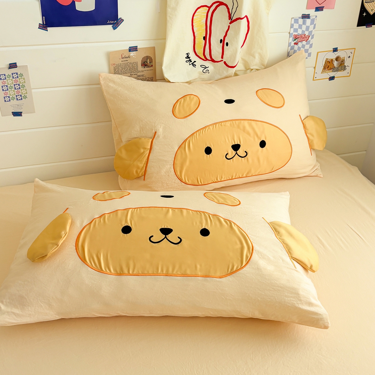 91家纺网 家纺一手货源 找家纺 色鬼布艺高端家居主号 2026新款韩国设计师款仿古棉可爱毛巾绣四件套 快乐狗狗-黄