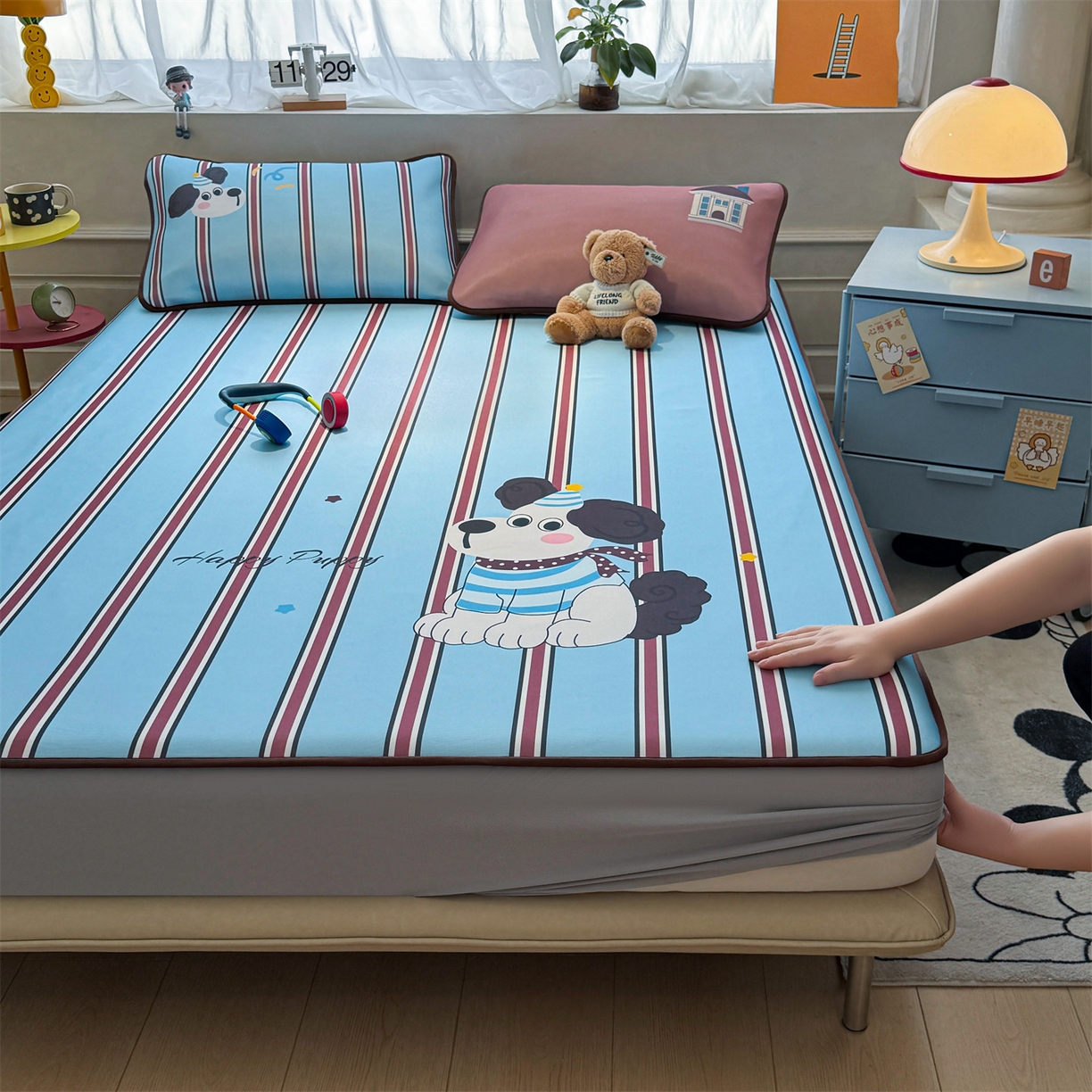 91家纺网 家纺一手货源 找家纺 （总）雯豆家纺 【10A抗菌包检测】2026新款小冰皮床笠大版卡通床笠夏季凉感床笠软席子