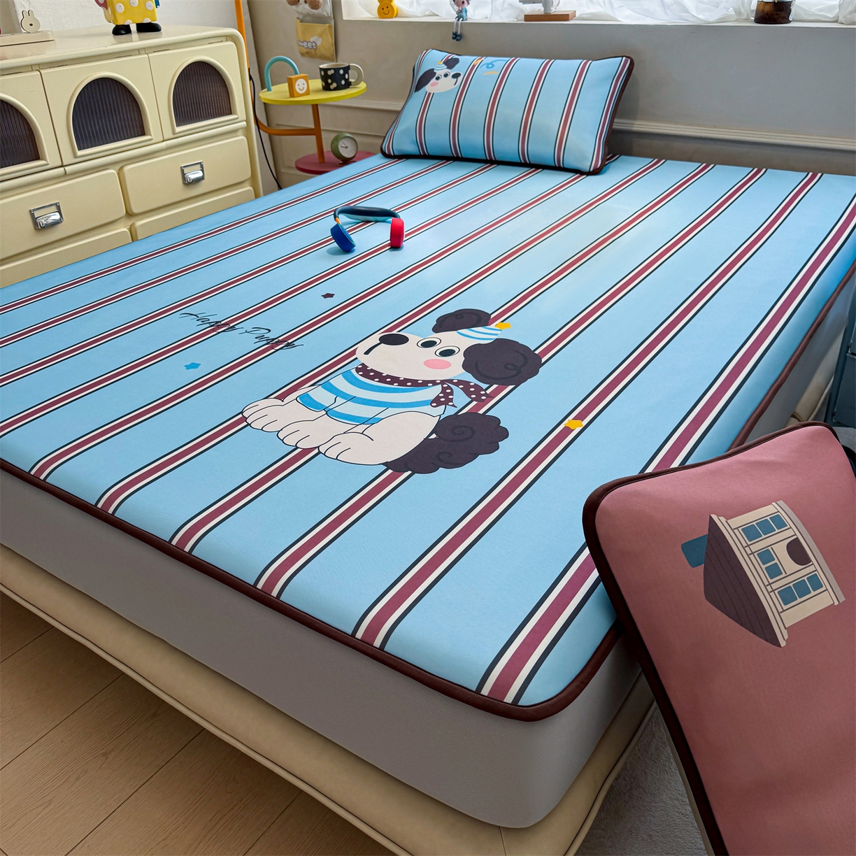 91家纺网 家纺一手货源 找家纺 （总）雯豆家纺 【10A抗菌包检测】2026新款小冰皮床笠大版卡通床笠夏季凉感床笠软席子