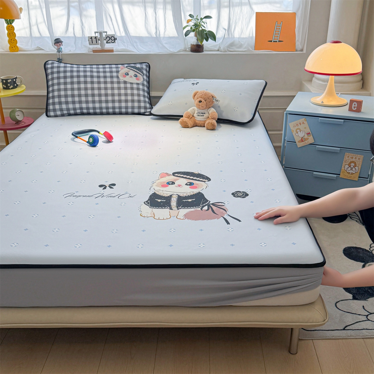 91家纺网 家纺一手货源 找家纺 雯豆家纺 【10A抗菌包检测】2026新款小冰皮床笠大版卡通床笠夏季凉感床笠软席子 小冰皮床笠-小香风
