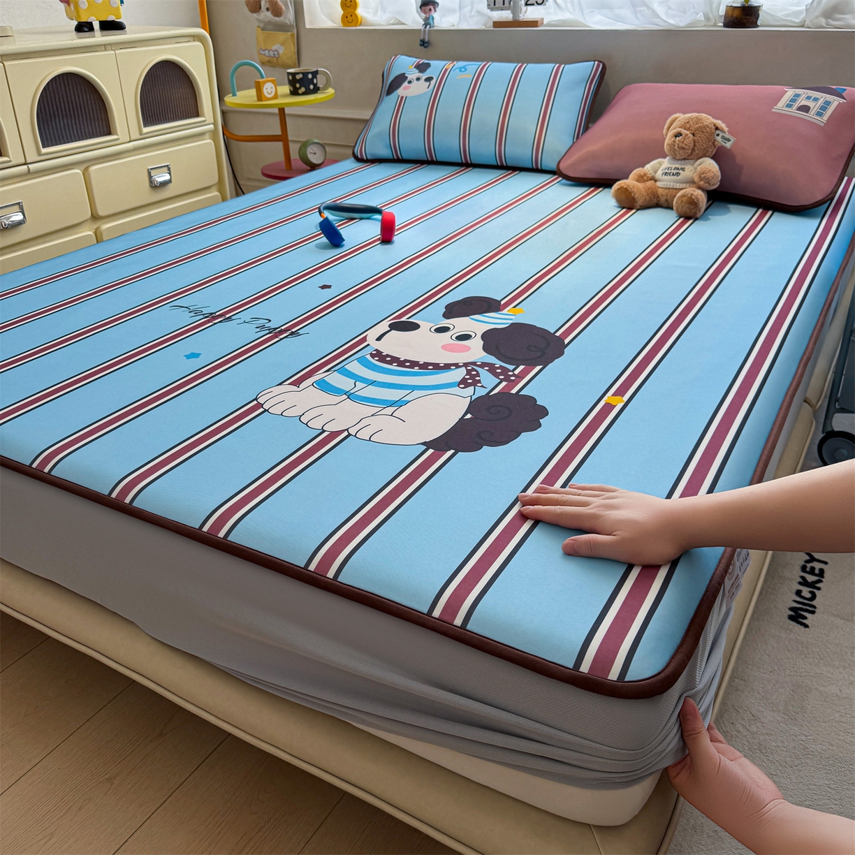 91家纺网 家纺一手货源 找家纺 （总）雯豆家纺 【10A抗菌包检测】2026新款小冰皮床笠大版卡通床笠夏季凉感床笠软席子