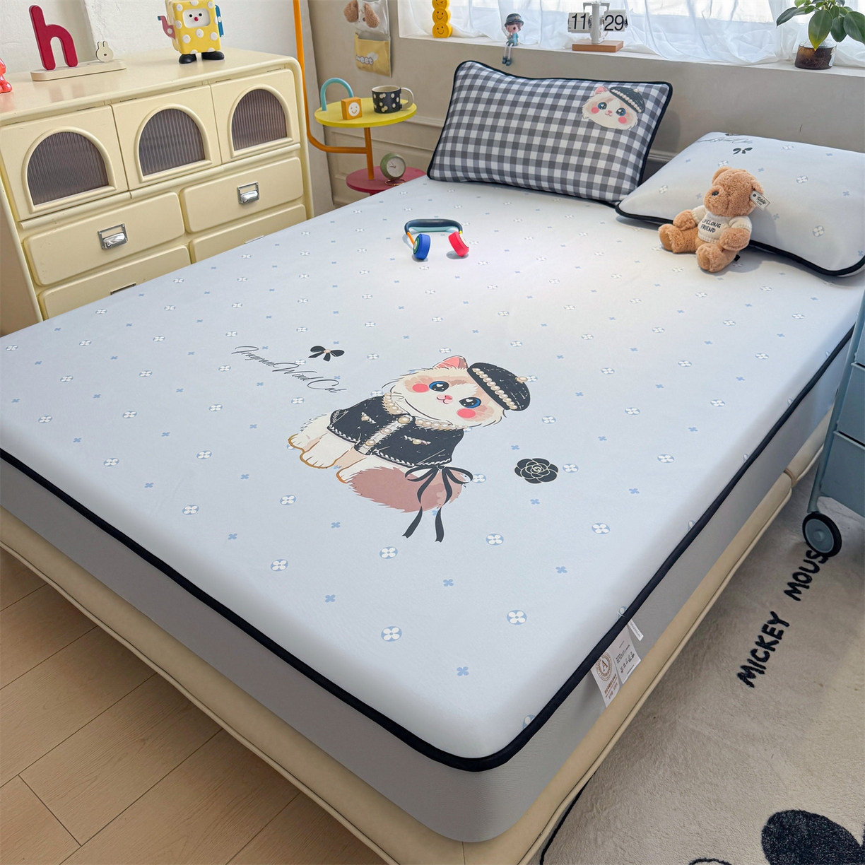 91家纺网 家纺一手货源 找家纺 雯豆家纺 【10A抗菌包检测】2026新款小冰皮床笠大版卡通床笠夏季凉感床笠软席子 小冰皮床笠-小香风