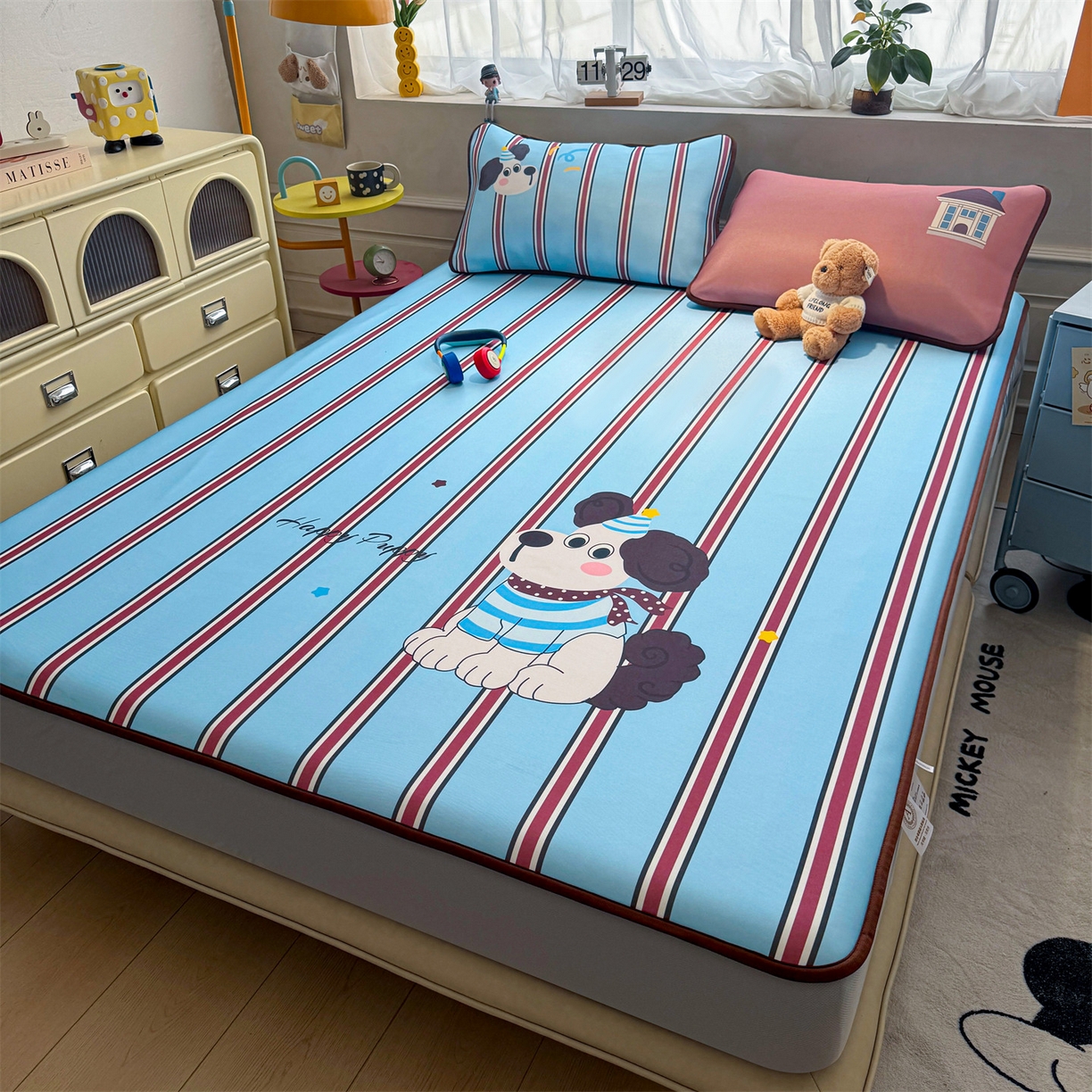 91家纺网 家纺一手货源 找家纺 （总）雯豆家纺 【10A抗菌包检测】2026新款小冰皮床笠大版卡通床笠夏季凉感床笠软席子