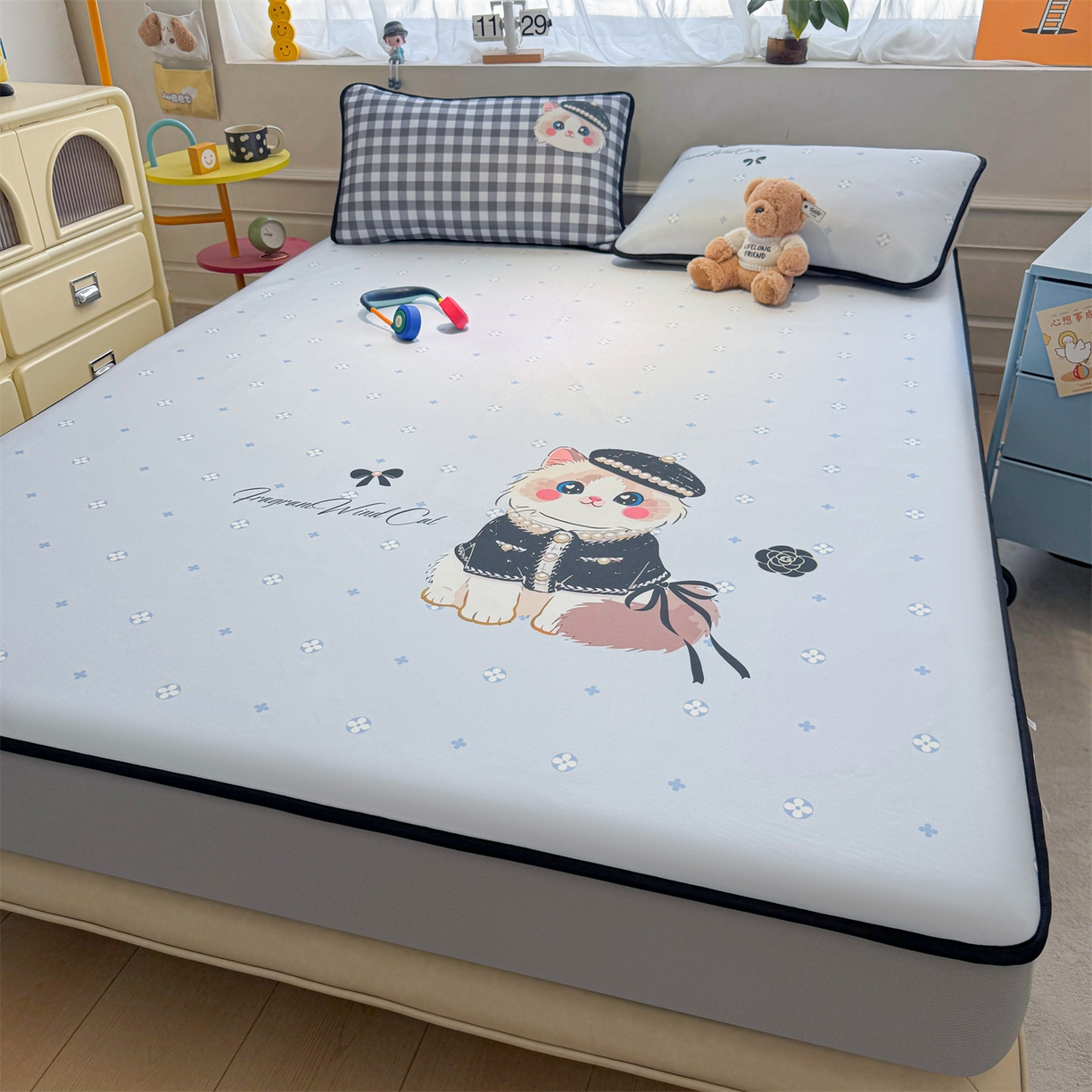91家纺网 家纺一手货源 找家纺 雯豆家纺 【10A抗菌包检测】2026新款小冰皮床笠大版卡通床笠夏季凉感床笠软席子 小冰皮床笠-小香风