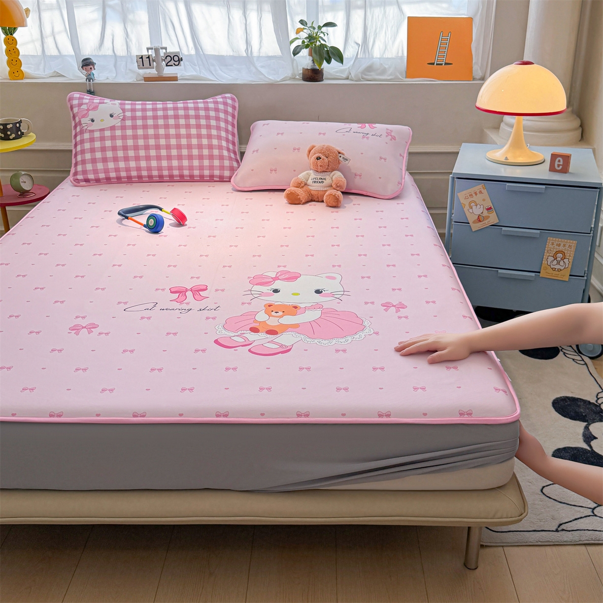 91家纺网 家纺一手货源 找家纺 雯豆家纺 【10A抗菌包检测】2026新款小冰皮床笠大版卡通床笠夏季凉感床笠软席子 小冰皮床笠-淑女猫