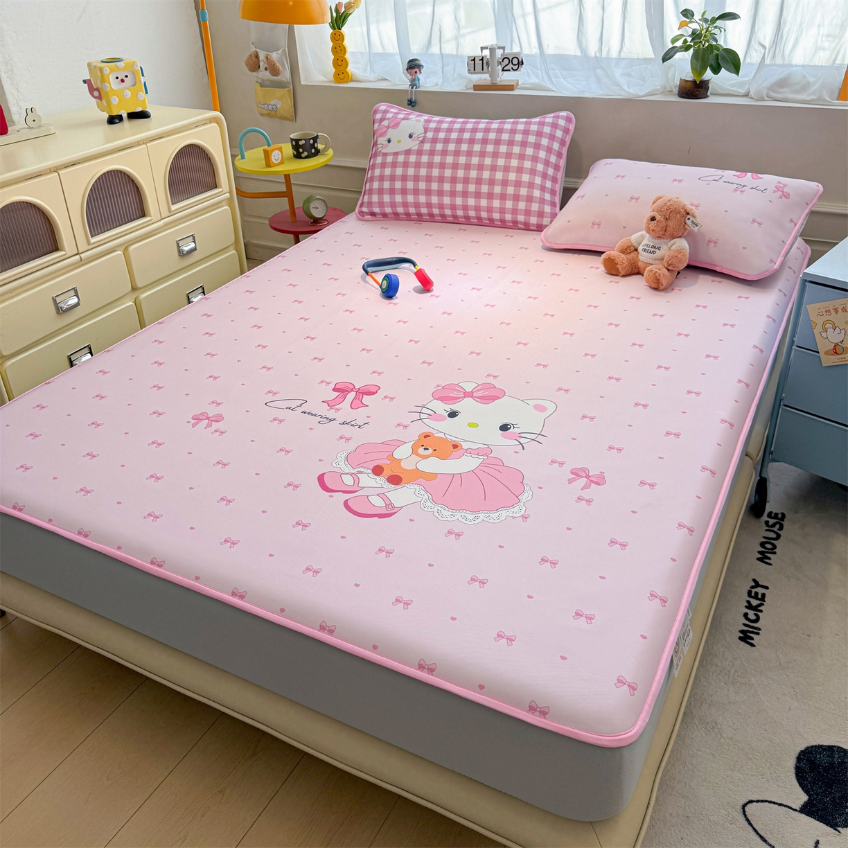 91家纺网 家纺一手货源 找家纺 雯豆家纺 【10A抗菌包检测】2026新款小冰皮床笠大版卡通床笠夏季凉感床笠软席子 小冰皮床笠-淑女猫