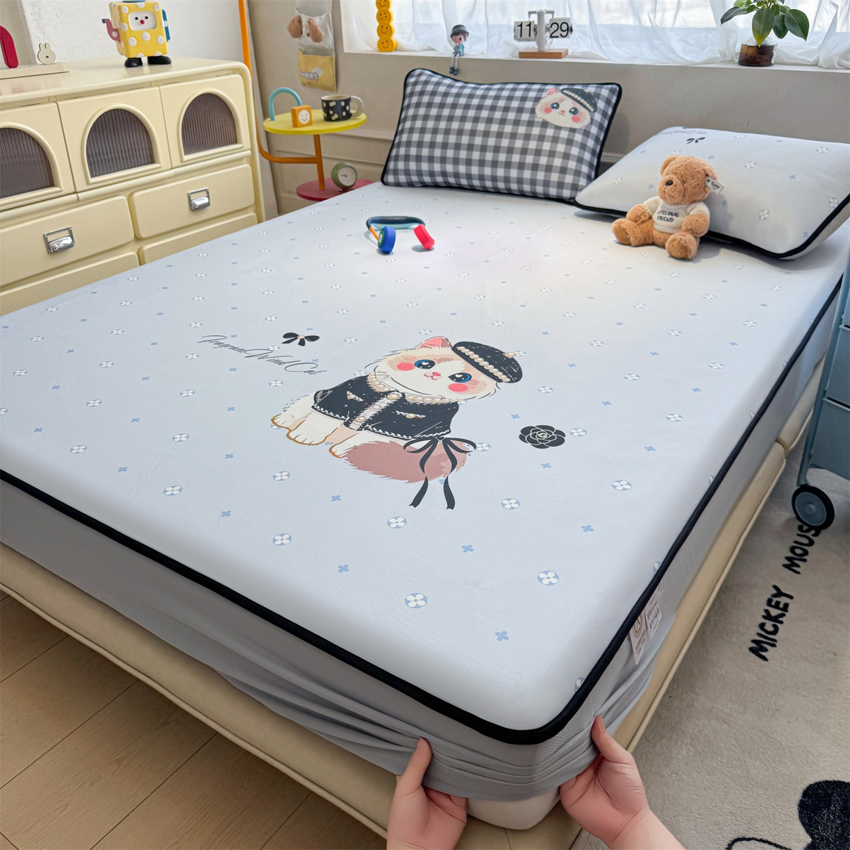 91家纺网 家纺一手货源 找家纺 雯豆家纺 【10A抗菌包检测】2026新款小冰皮床笠大版卡通床笠夏季凉感床笠软席子 小冰皮床笠-小香风