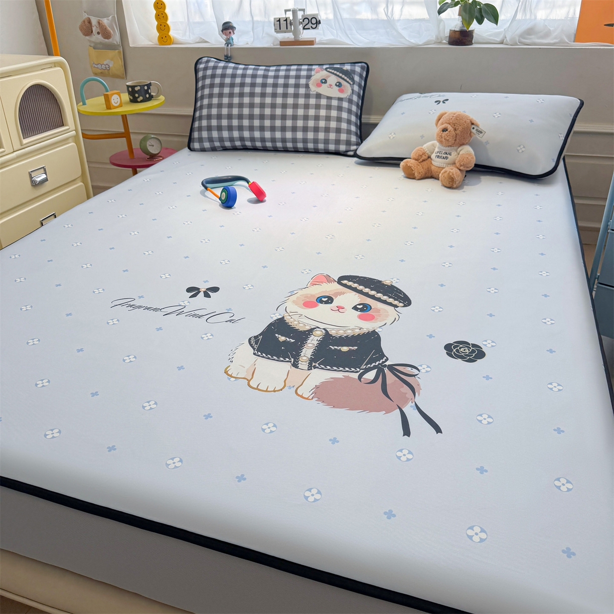 91家纺网 家纺一手货源 找家纺 雯豆家纺 【10A抗菌包检测】2026新款小冰皮床笠大版卡通床笠夏季凉感床笠软席子 小冰皮床笠-小香风