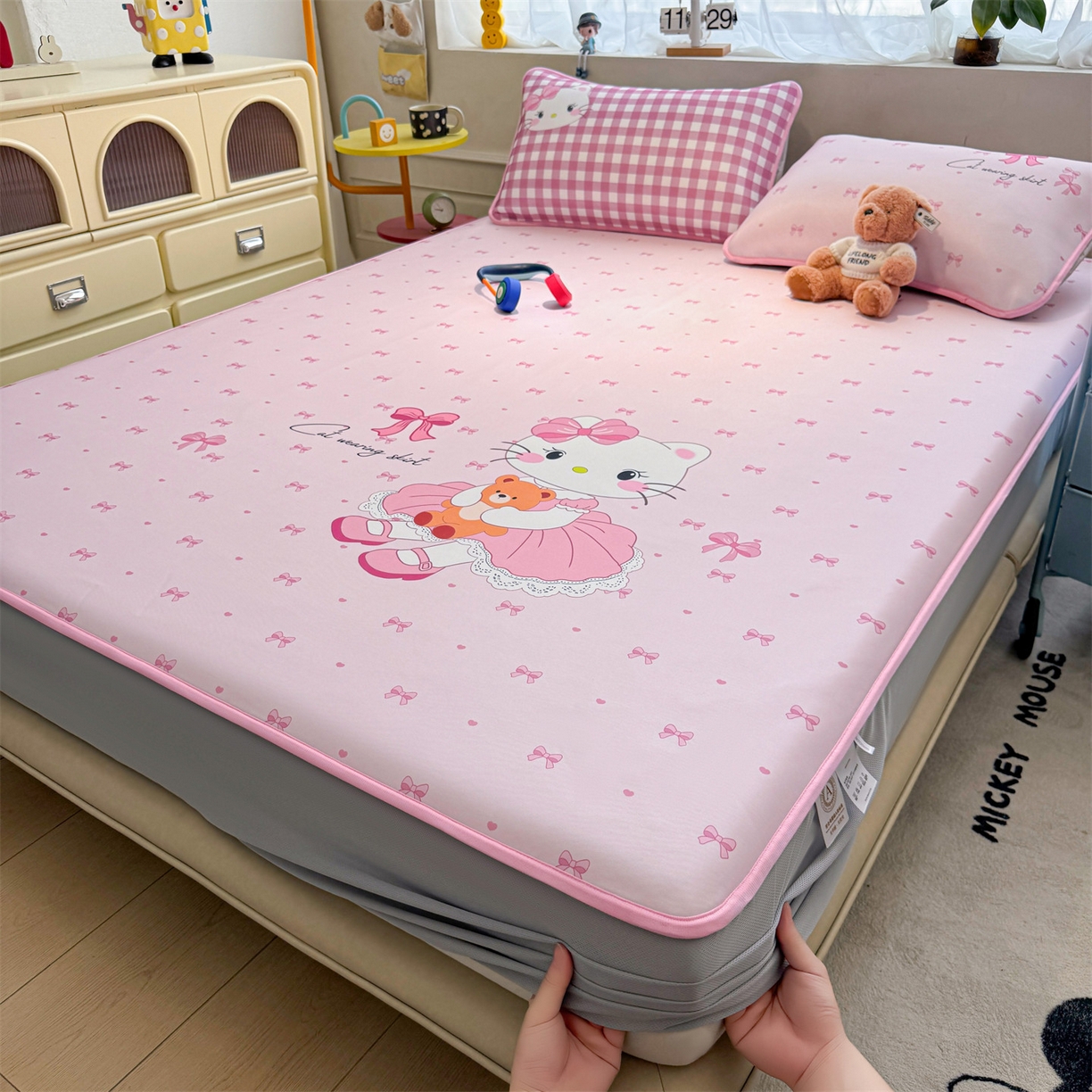 91家纺网 家纺一手货源 找家纺 雯豆家纺 【10A抗菌包检测】2026新款小冰皮床笠大版卡通床笠夏季凉感床笠软席子 小冰皮床笠-淑女猫