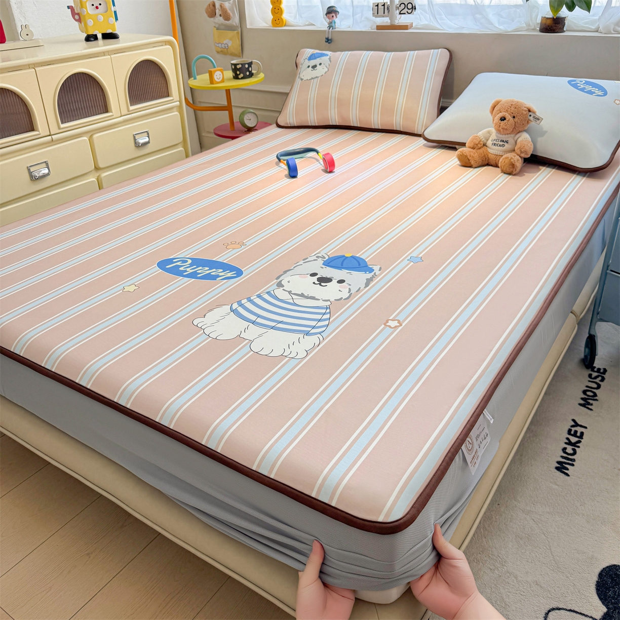 91家纺网 家纺一手货源 找家纺 雯豆家纺 【10A抗菌包检测】2026新款小冰皮床笠大版卡通床笠夏季凉感床笠软席子 小冰皮床笠-西高地