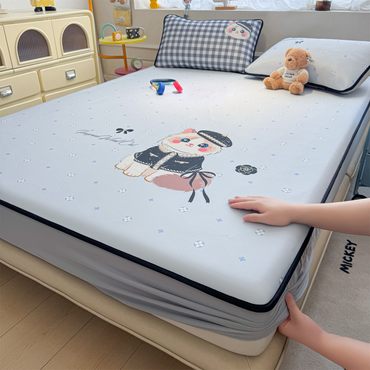 91家纺网 家纺一手货源 找家纺 雯豆家纺 【10A抗菌包检测】2026新款小冰皮床笠大版卡通床笠夏季凉感床笠软席子 小冰皮床笠-小香风