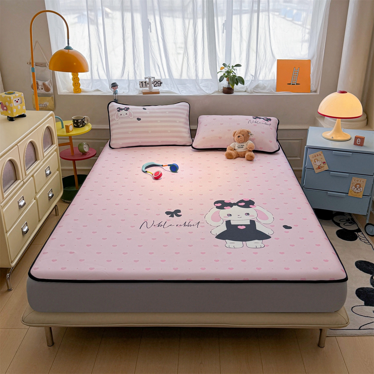 91家纺网 家纺一手货源 找家纺 雯豆家纺 【10A抗菌包检测】2026新款小冰皮床笠大版卡通床笠夏季凉感床笠软席子 小冰皮床笠-安妮兔