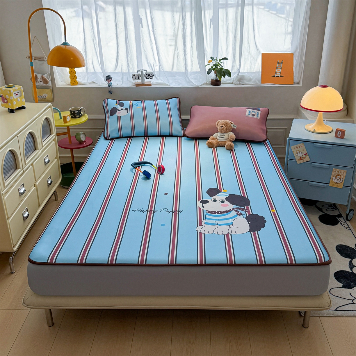 91家纺网 家纺一手货源 找家纺 （总）雯豆家纺 【10A抗菌包检测】2026新款小冰皮床笠大版卡通床笠夏季凉感床笠软席子