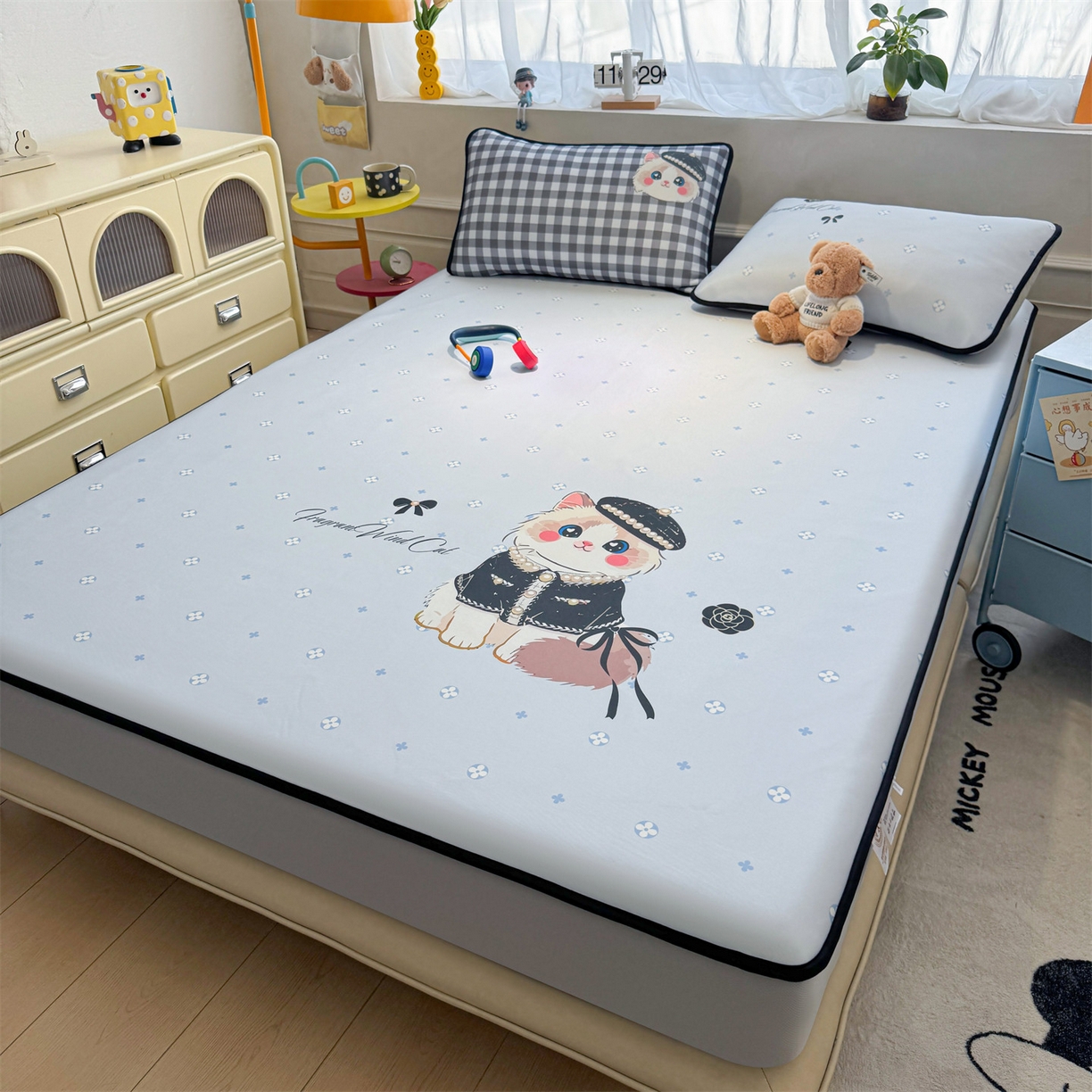 91家纺网 家纺一手货源 找家纺 雯豆家纺 【10A抗菌包检测】2026新款小冰皮床笠大版卡通床笠夏季凉感床笠软席子 小冰皮床笠-小香风