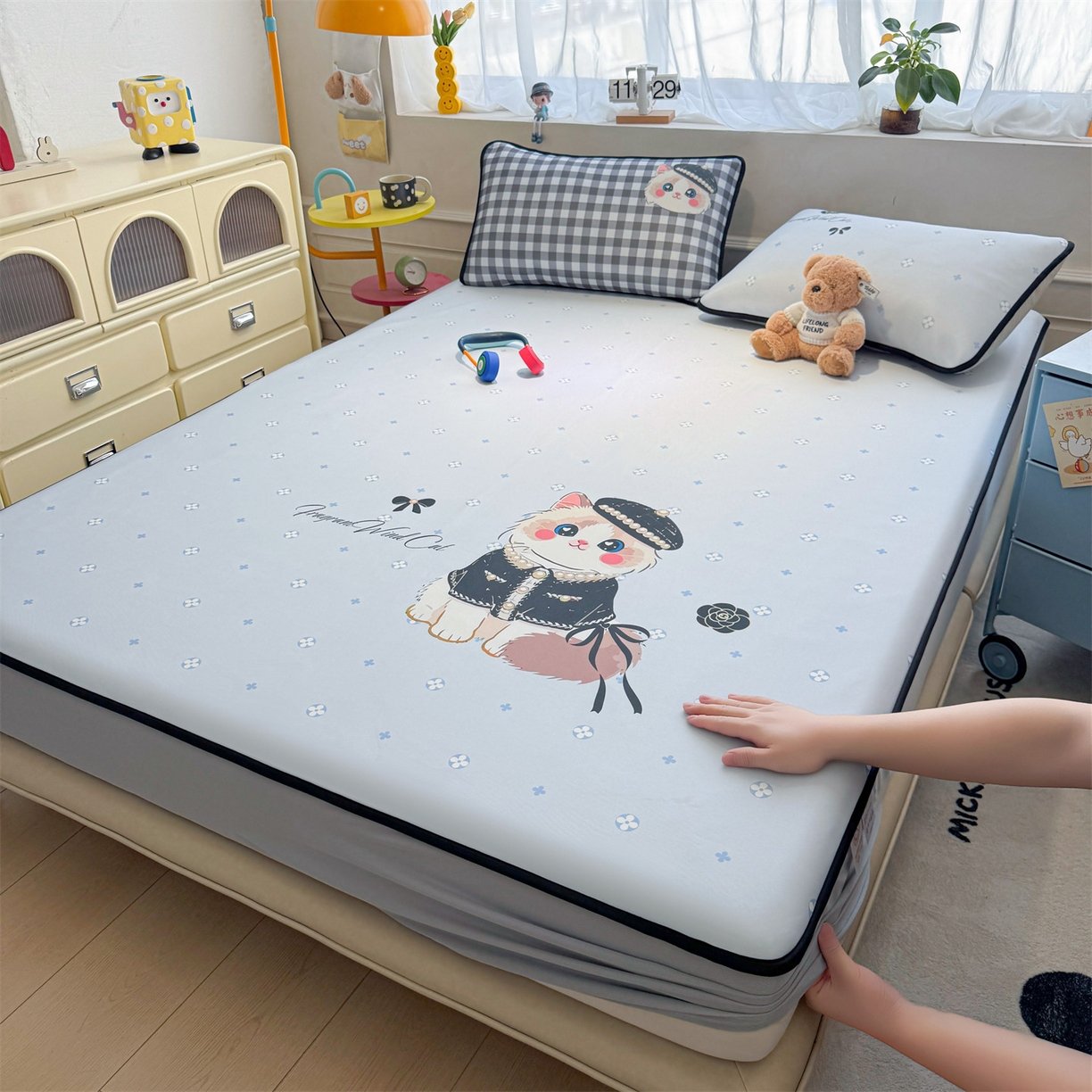 91家纺网 家纺一手货源 找家纺 雯豆家纺 【10A抗菌包检测】2026新款小冰皮床笠大版卡通床笠夏季凉感床笠软席子 小冰皮床笠-小香风