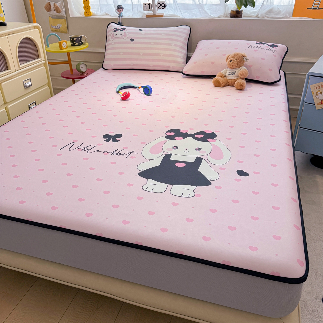 91家纺网 家纺一手货源 找家纺 雯豆家纺 【10A抗菌包检测】2026新款小冰皮床笠大版卡通床笠夏季凉感床笠软席子 小冰皮床笠-安妮兔