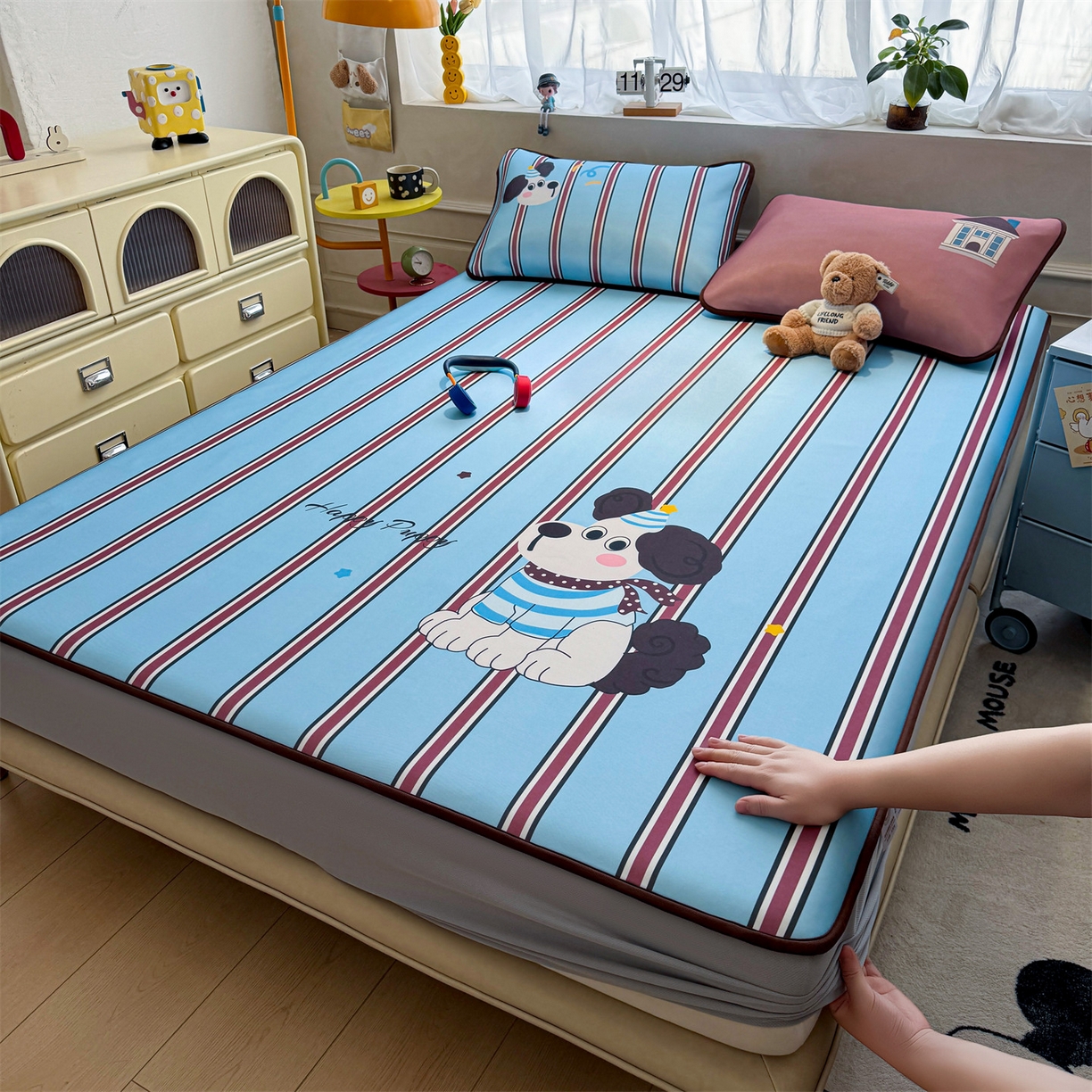 91家纺网 家纺一手货源 找家纺 （总）雯豆家纺 【10A抗菌包检测】2026新款小冰皮床笠大版卡通床笠夏季凉感床笠软席子