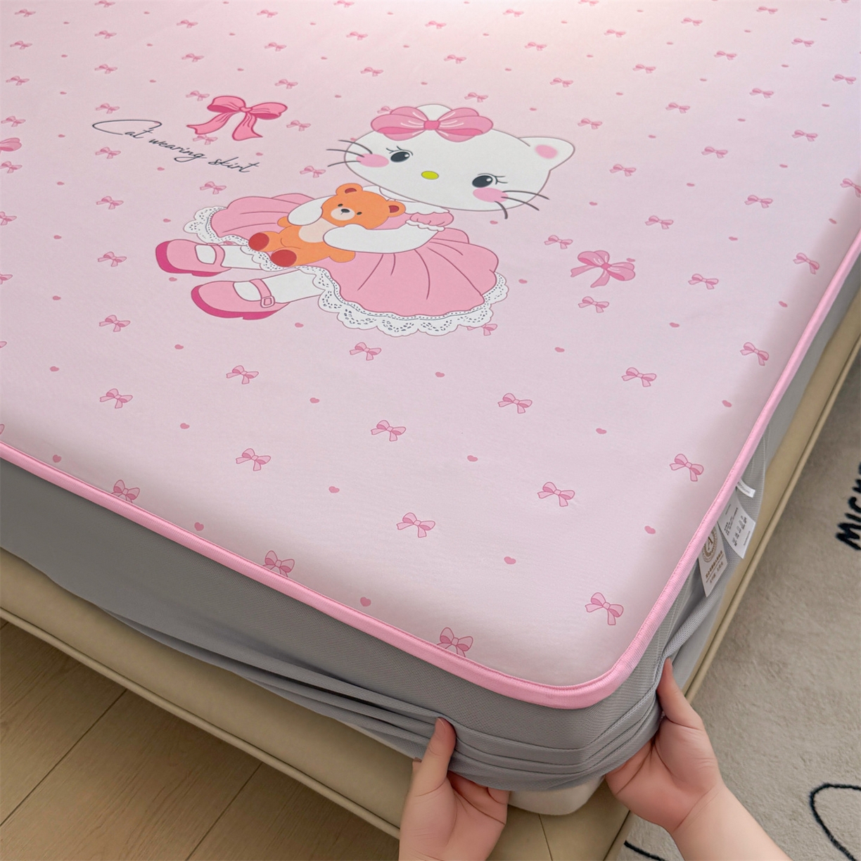 91家纺网 家纺一手货源 找家纺 雯豆家纺 【10A抗菌包检测】2026新款小冰皮床笠大版卡通床笠夏季凉感床笠软席子 小冰皮床笠-淑女猫