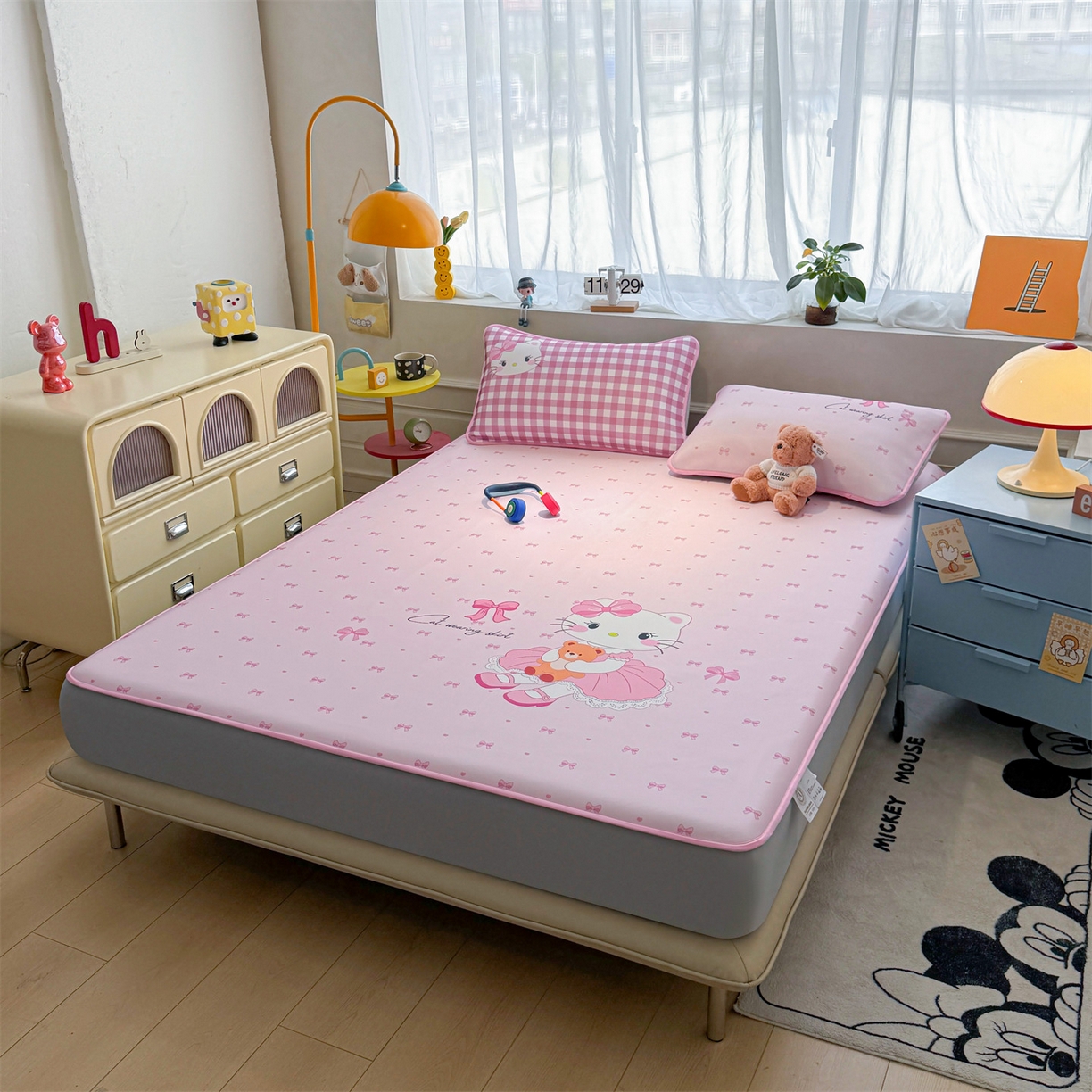 91家纺网 家纺一手货源 找家纺 雯豆家纺 【10A抗菌包检测】2026新款小冰皮床笠大版卡通床笠夏季凉感床笠软席子 小冰皮床笠-淑女猫